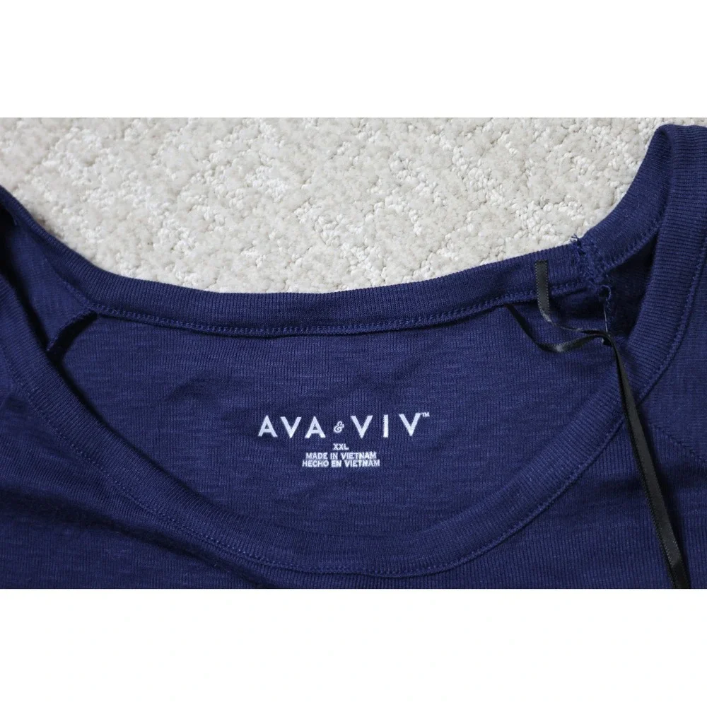 Ava & Viv Navy Blue Lettuce Edge Raglan Sleeve Slub Knit Top XXL